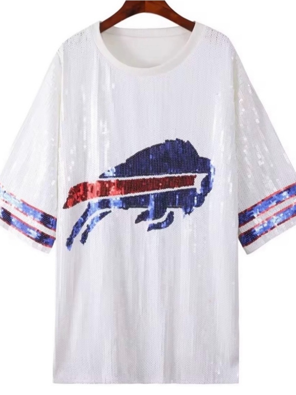 SEQUIN BUFFALO FOOTBALL FAN DRESS, OVERSIZED TOP, ONE SIZE XS-XL